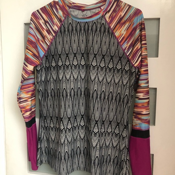 Prana Pink and Gray Graphic 3/4 Sleeve Blouse - Picture 1 of 4